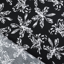 Viscose Noire Grandes Fleurs Blanches - Maison Klem