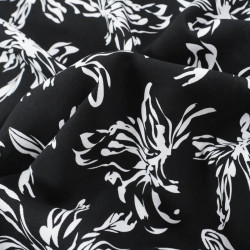 Viscose Noire Grandes Fleurs Blanches - Maison Klem