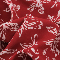 Viscose Bordeaux Grandes Fleurs Blanches - Maison Klem