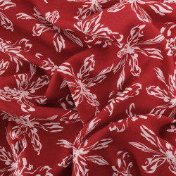 Viscose Bordeaux Grandes Fleurs Blanches - Maison Klem