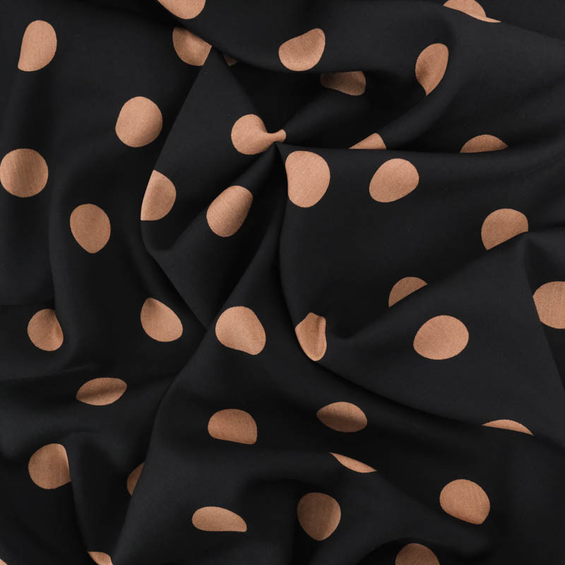 Viscose Noir Gros Pois Cappuccino - Maison Klem