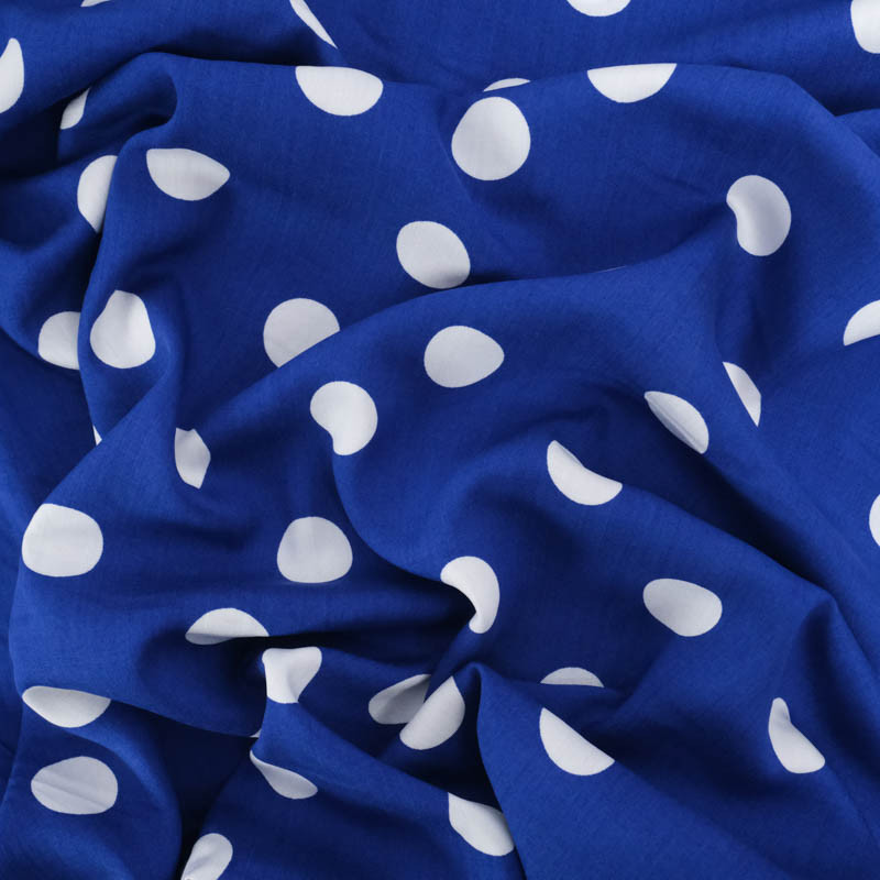Viscose Bleu Marine Gros Pois Blancs - Maison Klem