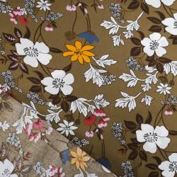 Viscose Kaki Motif Fleuri Tropical - Maison Klem