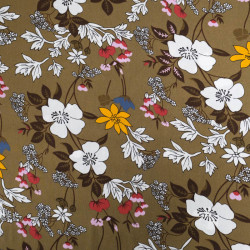 Viscose Kaki Motif Fleuri Tropical - Maison Klem