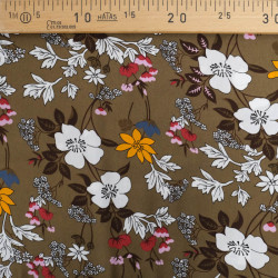 Viscose Kaki Motif Fleuri Tropical - Maison Klem