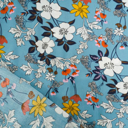 Viscose Bleu Teal Motif Fleuri Tropical - Maison Klem