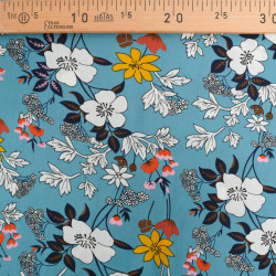 Viscose Bleu Teal Motif Fleuri Tropical - Maison Klem