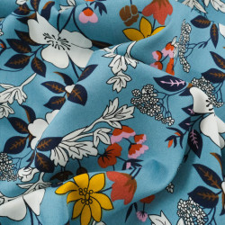 Viscose Bleu Teal Motif Fleuri Tropical - Maison Klem