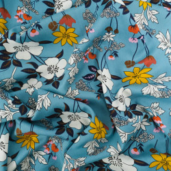 Viscose Bleu Teal Motif Fleuri Tropical - Maison Klem