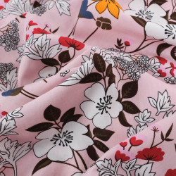Viscose Rose Clair Motif Fleuri Tropical - Maison Klem