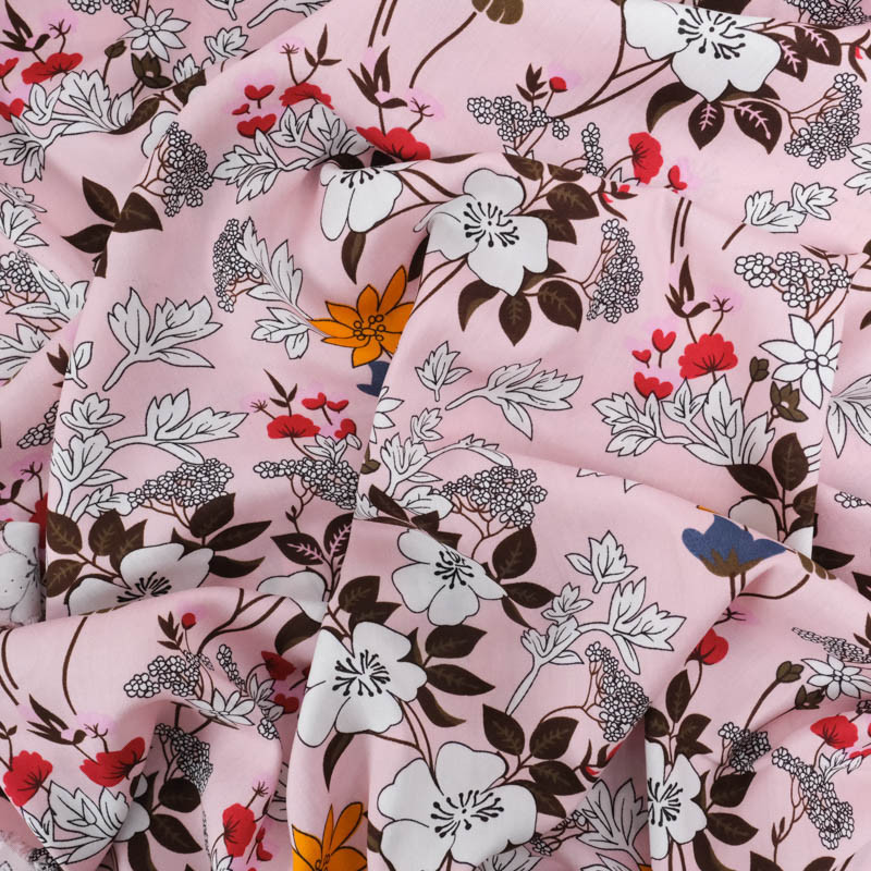 Viscose Rose Clair Motif Fleuri Tropical - Maison Klem