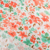 Viscose Ecrue Motif Floral Corail et Vert - Maison Klem
