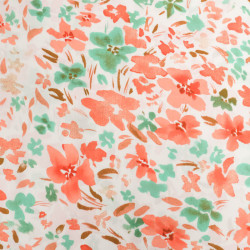 Viscose Ecrue Motif Floral Corail et Vert - Maison Klem