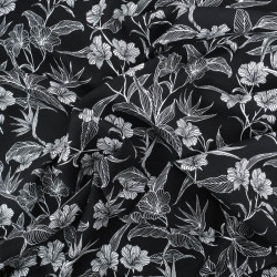 Viscose Noire Motif Floral Tropical - Maison Klem