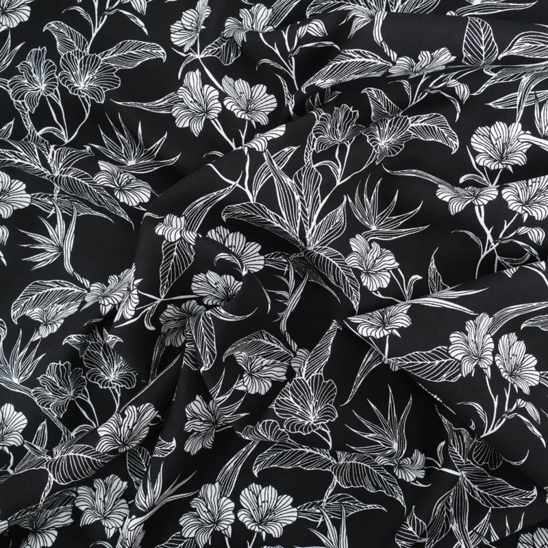 Viscose Noire Motif Floral Tropical - Maison Klem