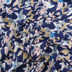 Viscose Bleu Marine Motif Abstrait Coloré - Maison Klem