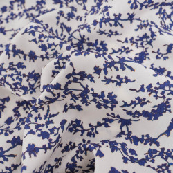 Viscose Ecrue Petit Feuillage Bleu Myrtille - Maison Klem