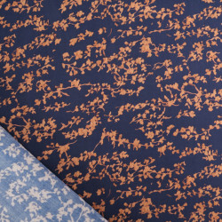 Viscose Bleu Marine Petit Feuillage Praline - Maison Klem