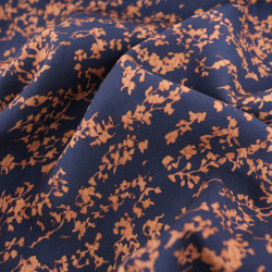 Viscose Bleu Marine Petit Feuillage Praline - Maison Klem