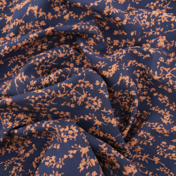 Viscose Bleu Marine Petit Feuillage Praline - Maison Klem