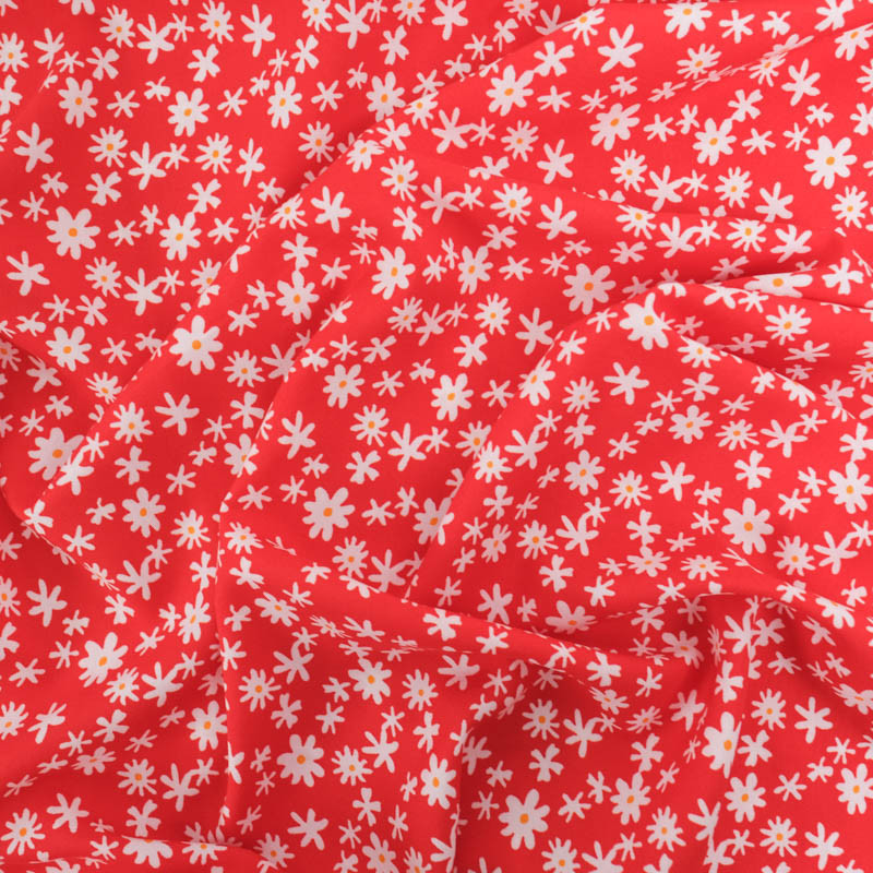 Viscose Rouge Petites Marguerites - Maison Klem