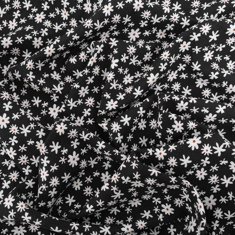 Viscose Noire Petites Marguerites - Maison Klem