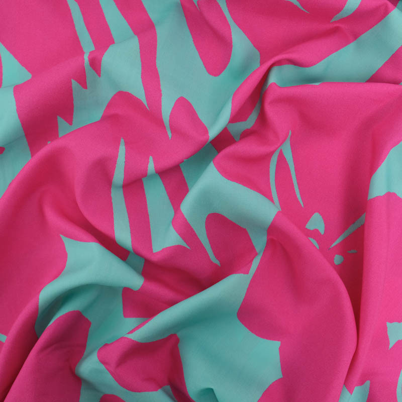 Viscose Hawaï Menthe et Fuchsia - Maison Klem