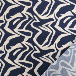 Viscose Bleu Marine Motif Zébré Crème - Maison Klem