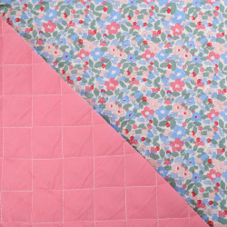 Matelassé Coton Double Face Floralie Bleu Vert Vieux Rose - Maison Klem