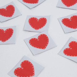 Etiquette Tissée Cœur Rouge Carré - Maison Klem