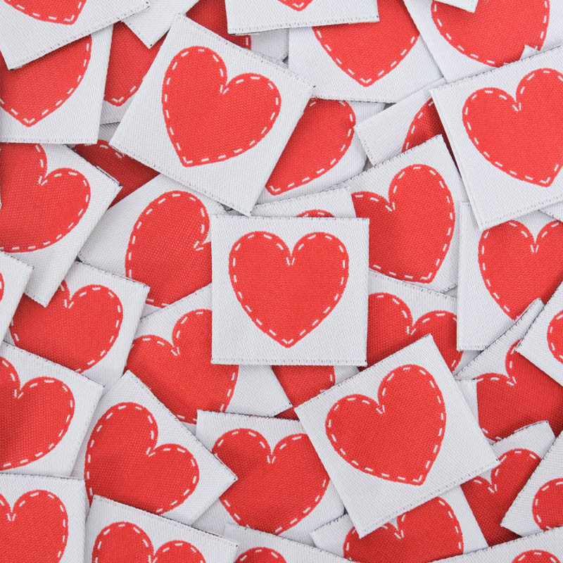 Etiquette Tissée Cœur Rouge Carré - Maison Klem