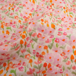 Matelassé Coton Double Face Petites Fleurs Rose - Maison Klem