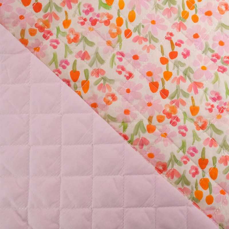 Matelassé Coton Double Face Petites Fleurs Rose - Maison Klem