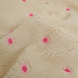Tissu Sherpa Ecru Fleur Bordée Rose - Maison Klem