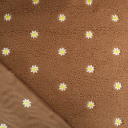 Tissu Sherpa Taupe Fleur Bordée Jaune - Maison Klem