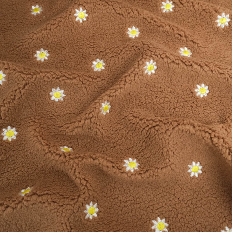 Tissu Sherpa Taupe Fleur Bordée Jaune - Maison Klem