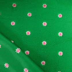 Tissu Sherpa Vert Fleur Bordée Rose - Maison Klem