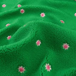 Tissu Sherpa Vert Fleur Bordée Rose - Maison Klem