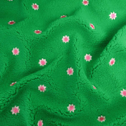 Tissu Sherpa Vert Fleur Bordée Rose - Maison Klem