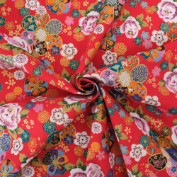 Coton Imprimé Rose et Sakura Rouge - Maison Klem