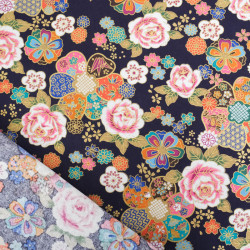 Coton Imprimé Rose et Sakura Bleu Marine - Maison Klem