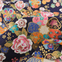 Coton Imprimé Rose et Sakura Bleu Marine - Maison Klem