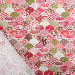 Coton Imprimé Wagasa Rose Vert - Maison Klem