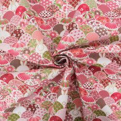 Coton Imprimé Wagasa Rose Vert - Maison Klem