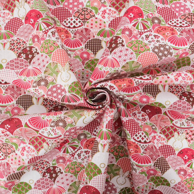 Coton Imprimé Wagasa Rose Vert - Maison Klem