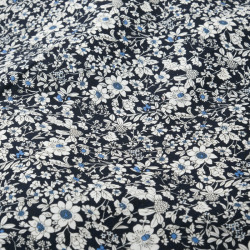 Tissu Coton Fleuri Fond Bleu Marine Anaé - Maison Klem