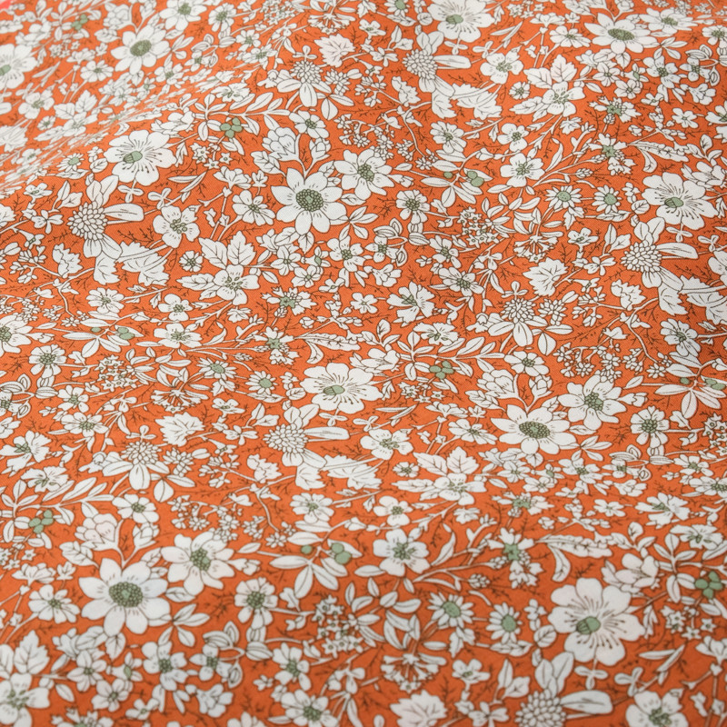 Tissu Coton Fleuri Fond Caramel Anaé - Maison Klem