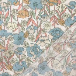 Popeline de Coton imprimé Fleurs Bleu Pastel - Maison Klem