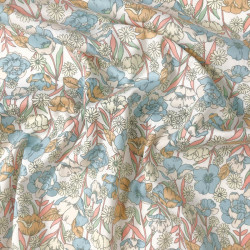 Popeline de Coton imprimé Fleurs Bleu Pastel - Maison Klem