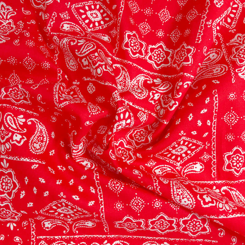 Popeline de Coton Imprimé Bandana Foulard Rouge Eclatant - Maison Klem